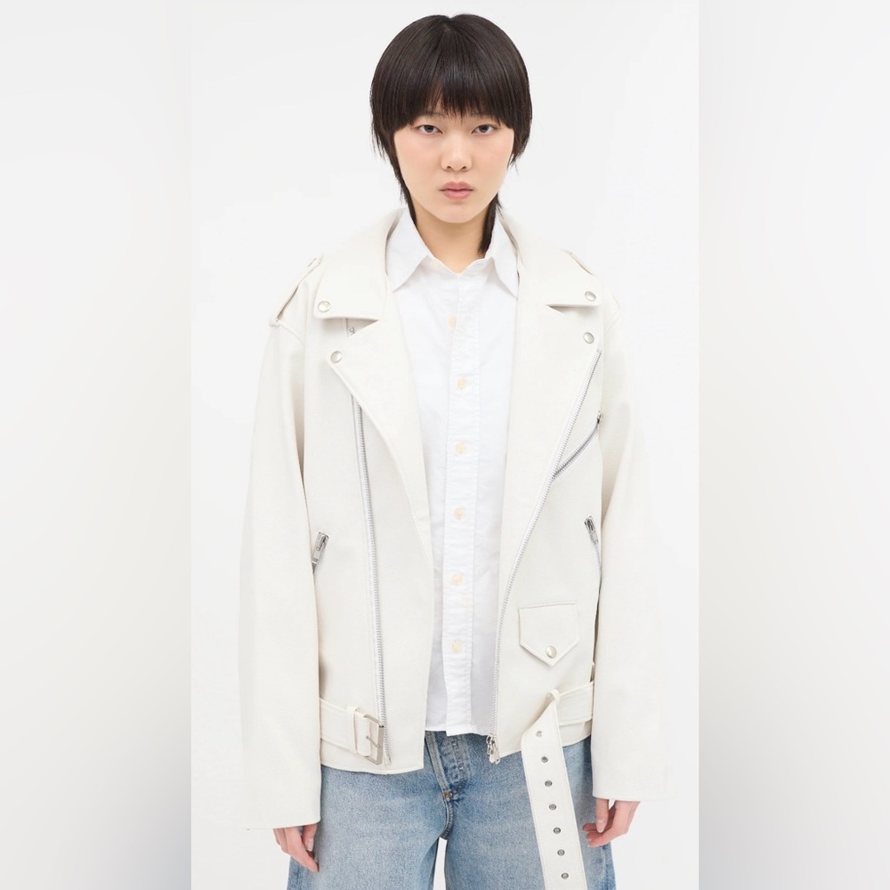The Frankie Shop ARIA Faux Leather Oversized Biker Jacket RARE WHITE - Picture 2 of 8